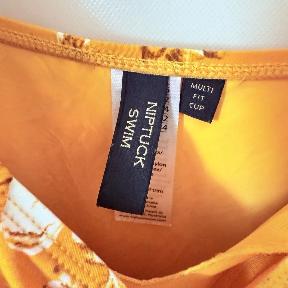 Niptuck Swim Women’s Size 12 Floral Plunge Ruched Padded Swimsuit Tummy Shaper Yellow - Image 3