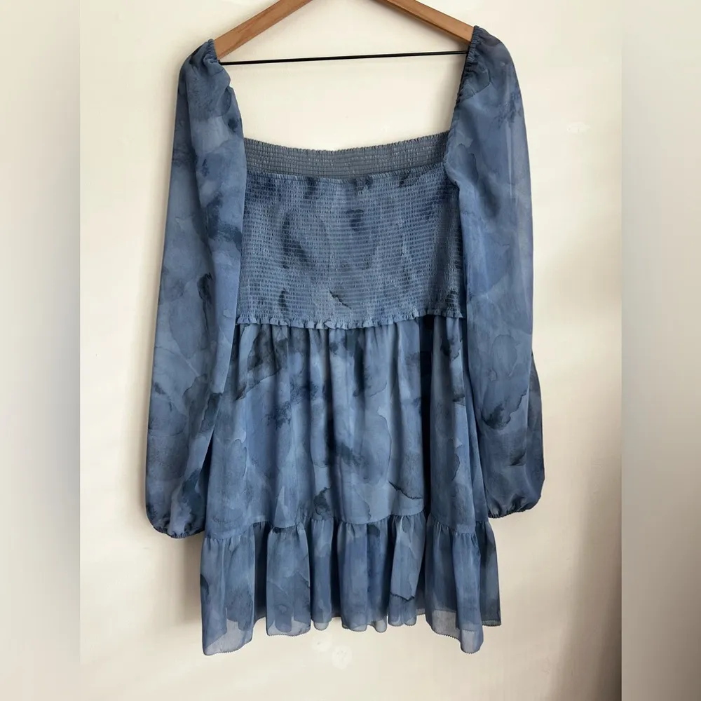 Aritzia Wilfred Tempest Mini dress granite blue long sleeve smock watercolor L Size L - Image 2