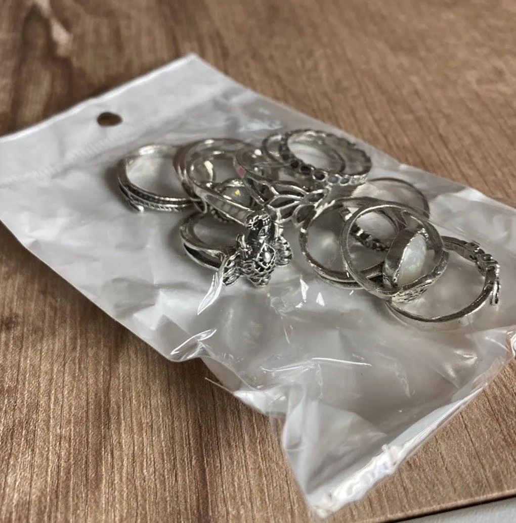 Boutique 13 Piece Silver Boho Opal Crystal Ring Set - Image 6