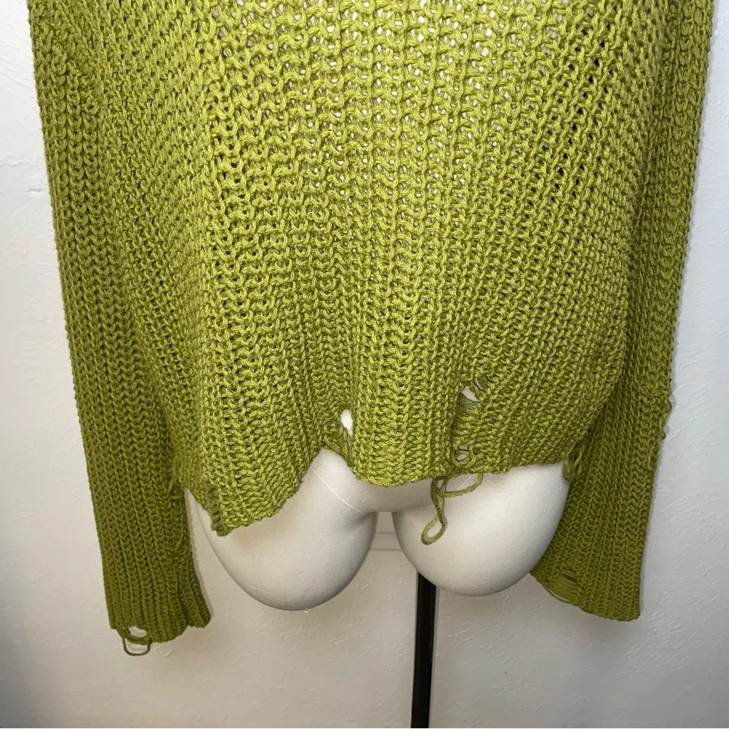 Zara Green‎ Distressed Knit Oversized Sweater | Size Small - Image 6