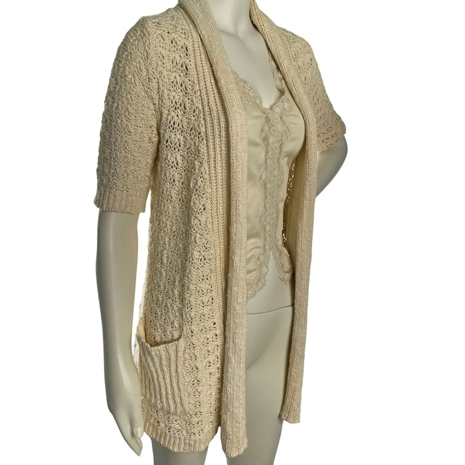Anthropologie Open Knit Cardigan Short Sleeve Moth Cardigan XS - Image 3