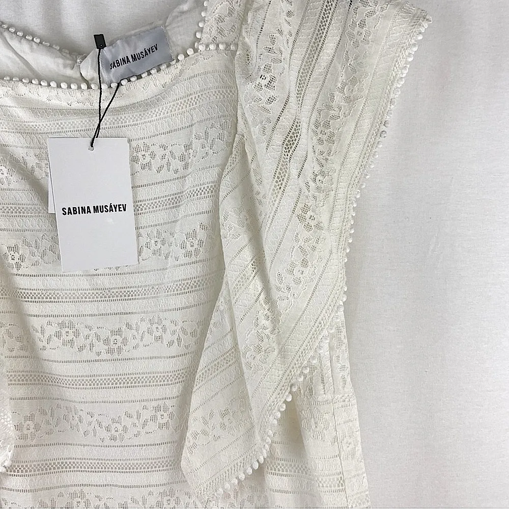 Sabina Musayev Libi Dress Ivory Lace Overlay Flutter Sleeve Ruffle Hem Fairycore Size M - Image 10