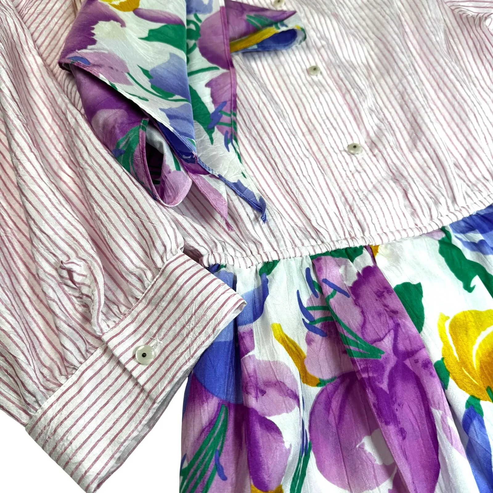 Vintage 80s Petrina Floral Stripe Dress sz Medium Belt Scarf Set Pockets Bright Pink - Image 4