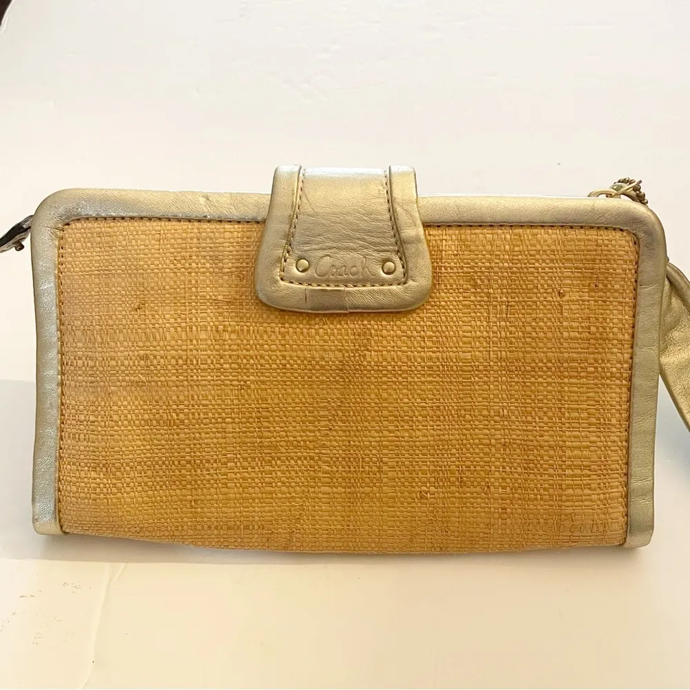 Coach Parker 42474 Gold & Straw Turnlock Wristlet Wallet Clutch Purse - Image 5