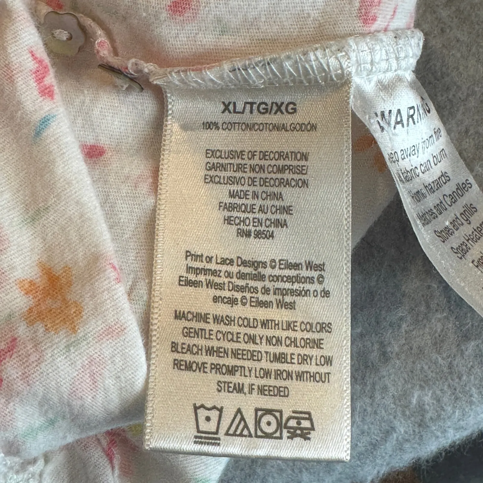 Eileen West Nightgown Women XL White Floral Lace Trim Cotton Flannel Lightweight - Image 9