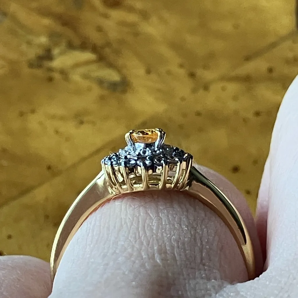 Natural Orange Garnet Sterling Silver Halo Ring Size 5.75 Gold - Image 2