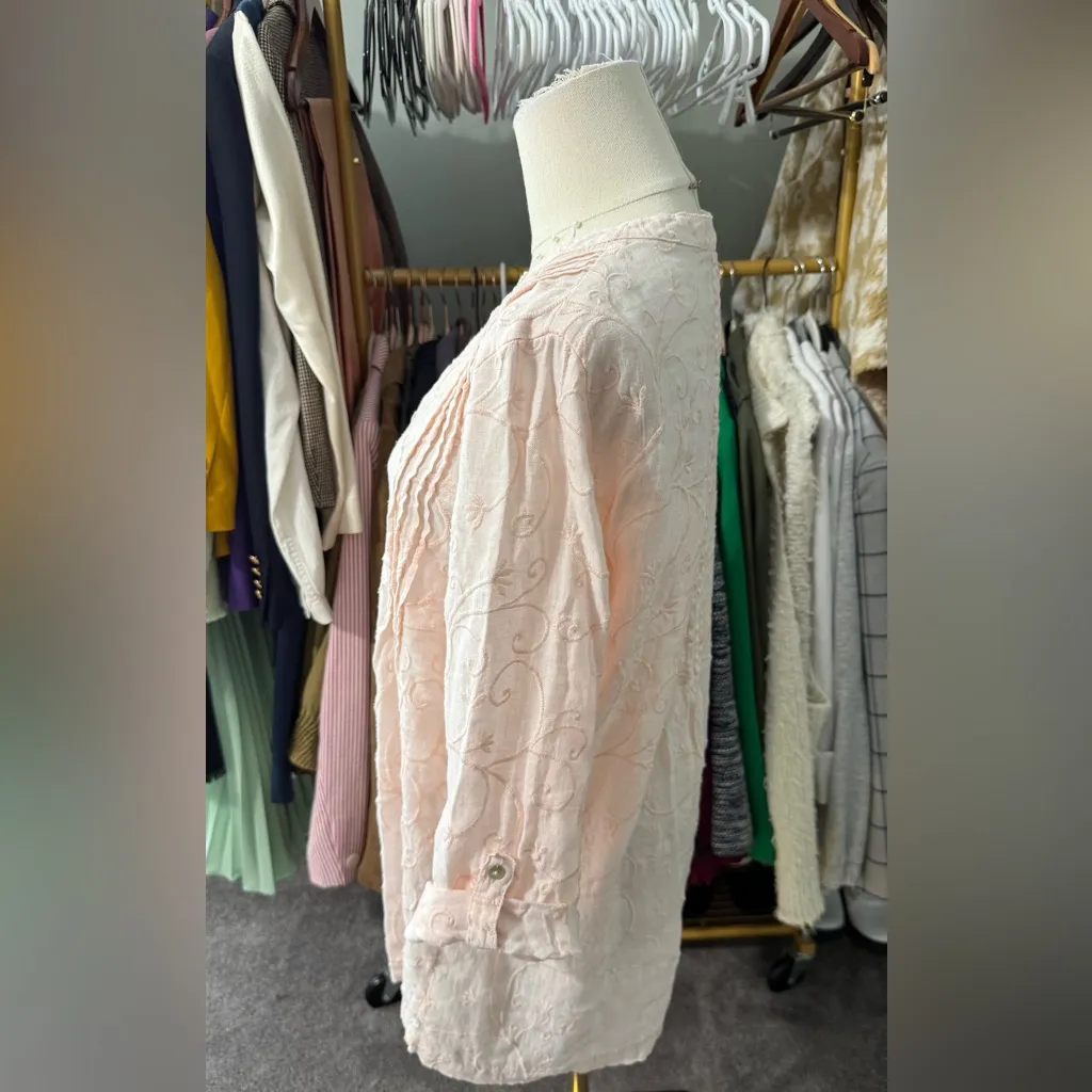 Kenar Pink Linen Blouse with Textured Design - Image 3
