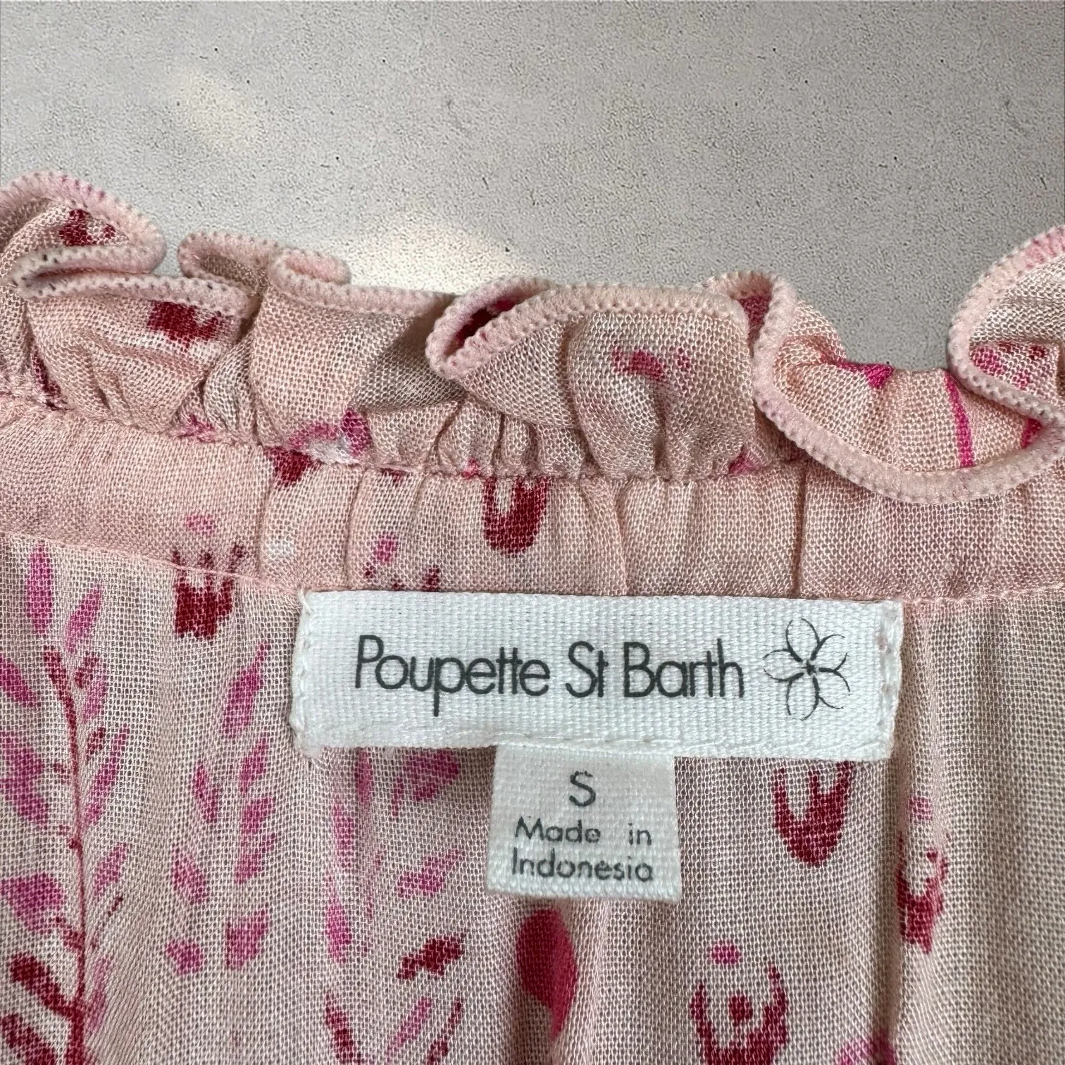 Poupette St Barth Clara Pink Floral Print‎ Mini Dress Pom Poms Sz S - Image 4
