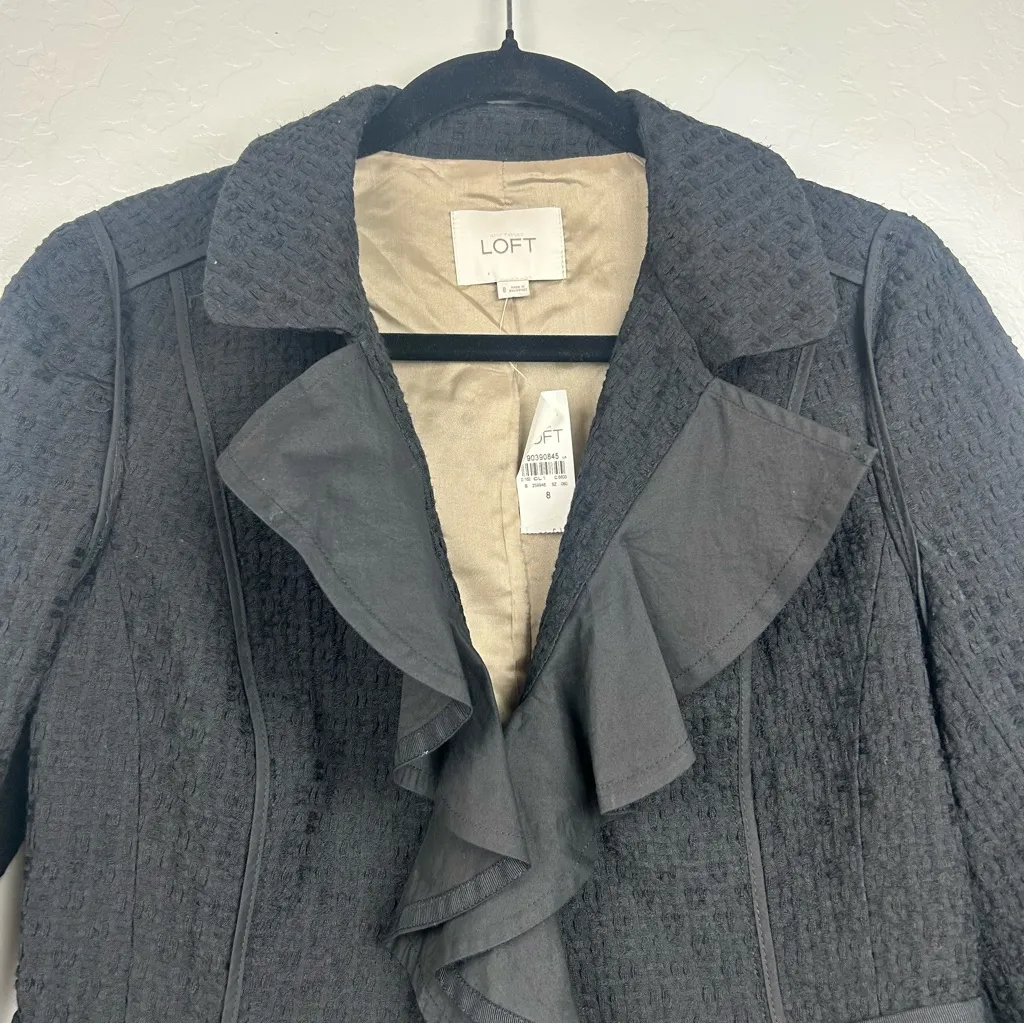 Ann Taylor LOFT black wool blend textured ruffled blazer jacket size 8 NEW - Image 4