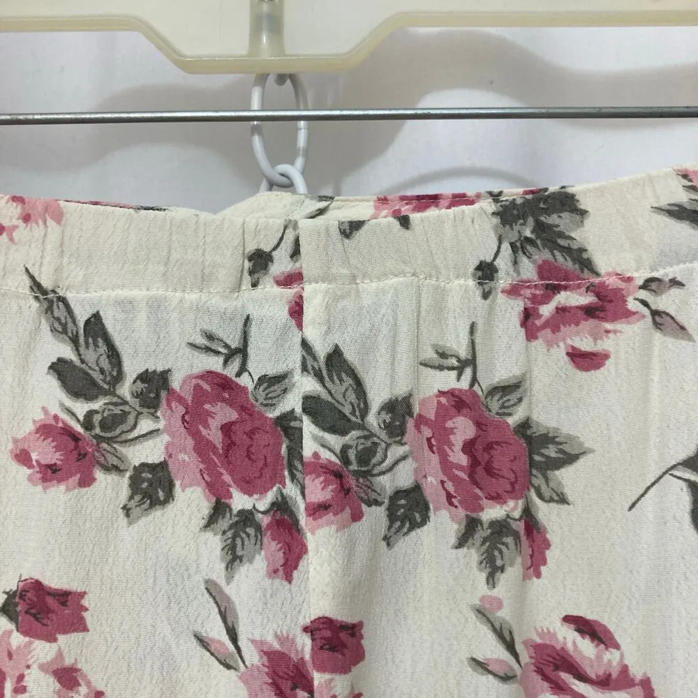 Vintage 90s Tangibles Lightweight Ivory White Pink Green Floral Button Tie Skirt Size M - Image 7