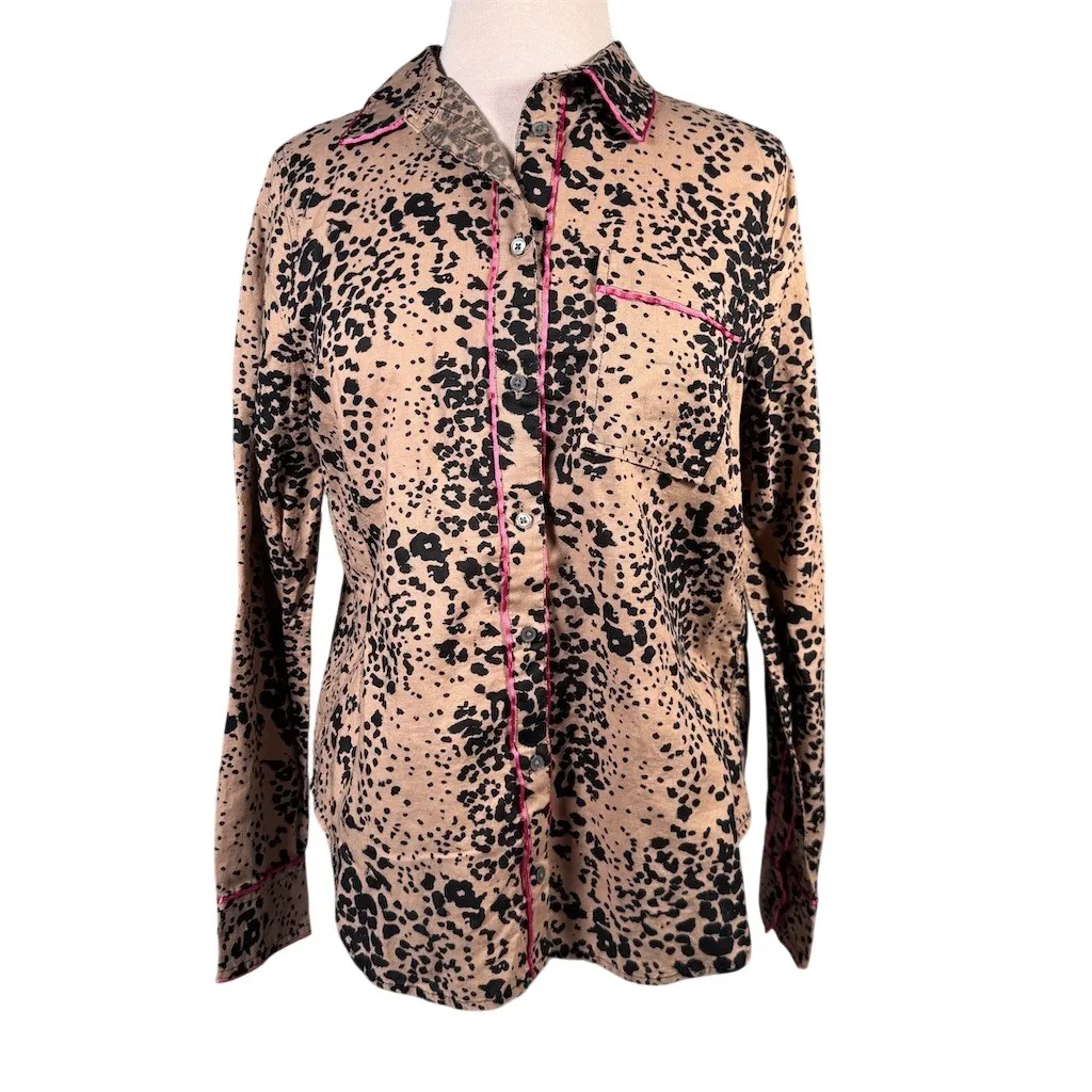 J.Crew Shirt Womens Size M Leopard Print Linen Cotton Button Up Brown Size M - Image 2