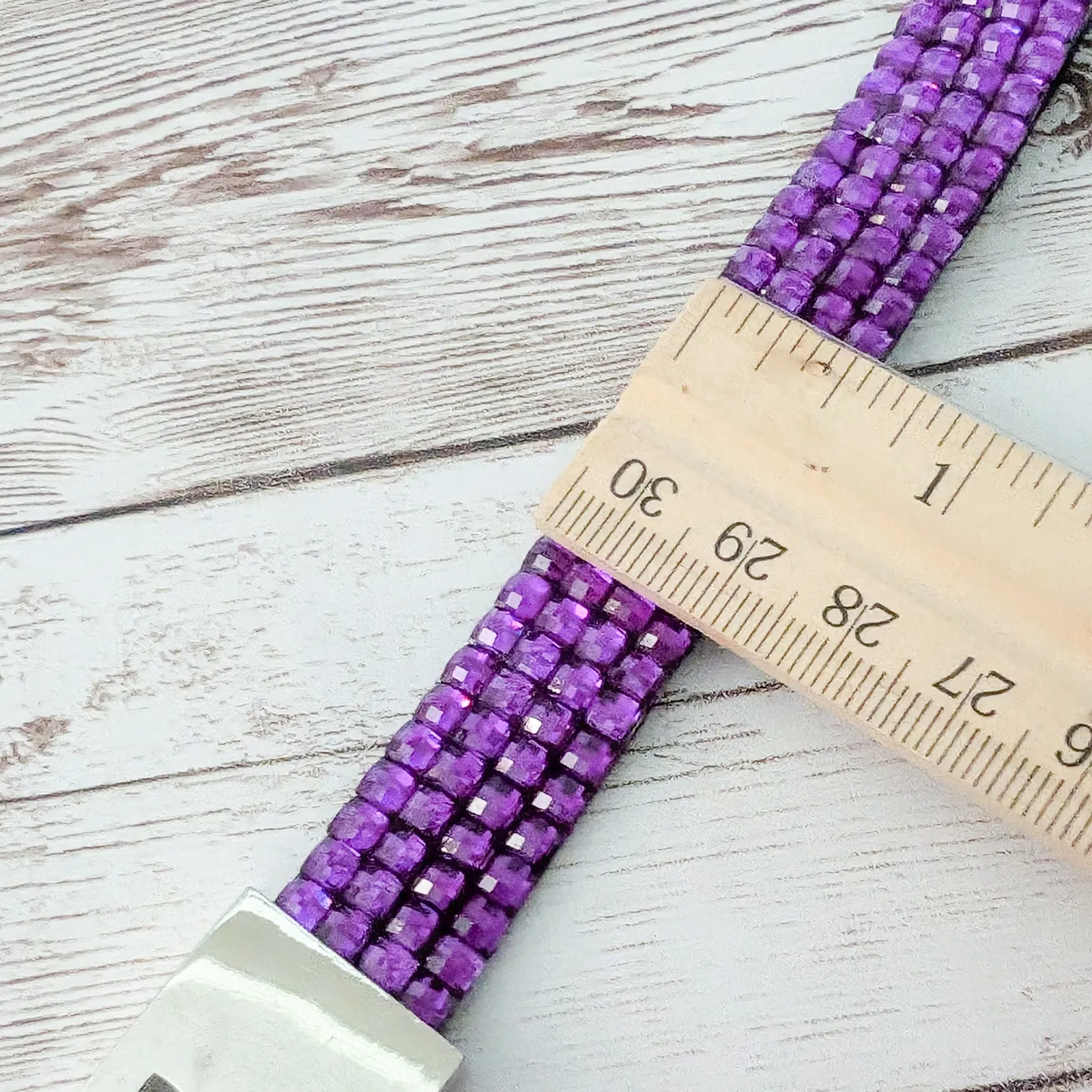 Purple Gem & Silver Tone Heart Bracelet - Image 7