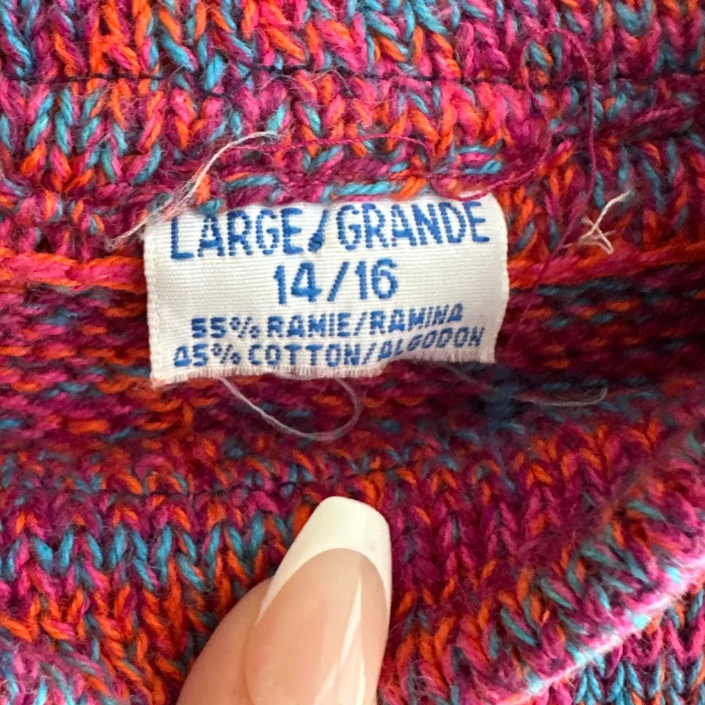 Vintage Multicolored Crewneck Camping Sweater, Size Large (14/16) Pink - Image 11