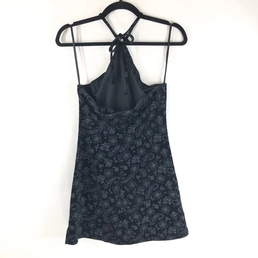 Wild Fable Mini Dress Halter Velvet Paisley Geometric Slit Black Stretch Size S - Image 2