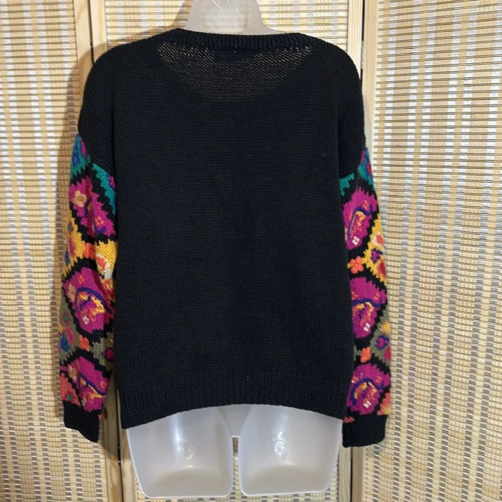 Ormond Shops Vintage Black Floral Embroidered Loose Knit Cardigan Sweater Small - Image 10
