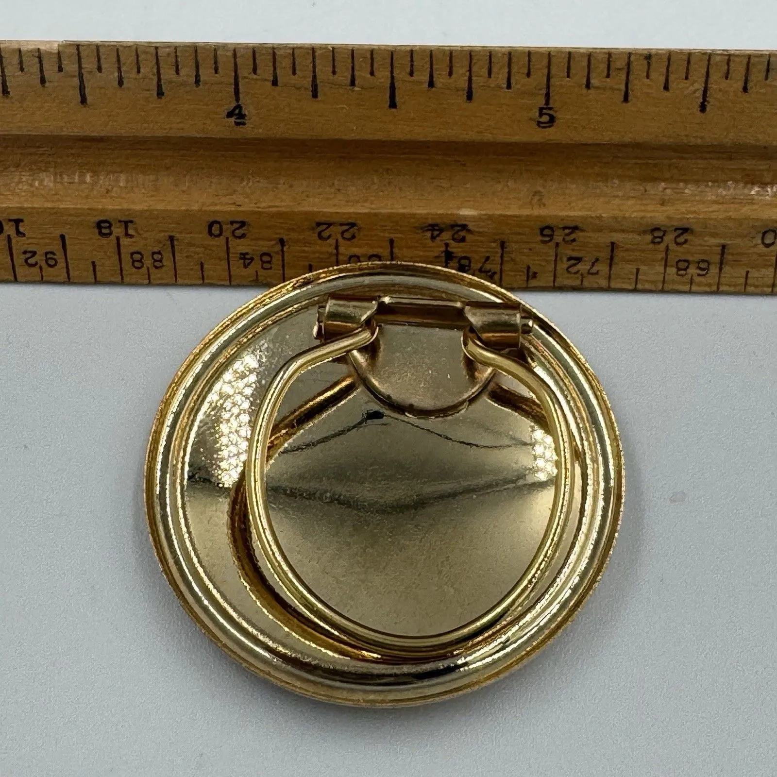 Round‎ Enamel Blue Gold Scarf Clip MCM Abstract Retro Glitter Vintage - Image 3