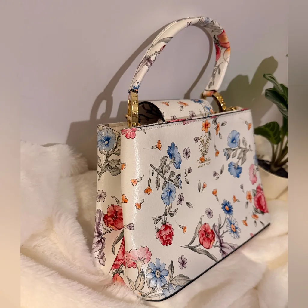 Vera Pelle White Floral Satchel - Image 3
