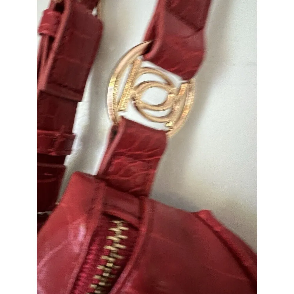 Bebe Josephine Croco Convertible Sling Candy Red Hands Free Fanny Pack Belt Bag - Image 5