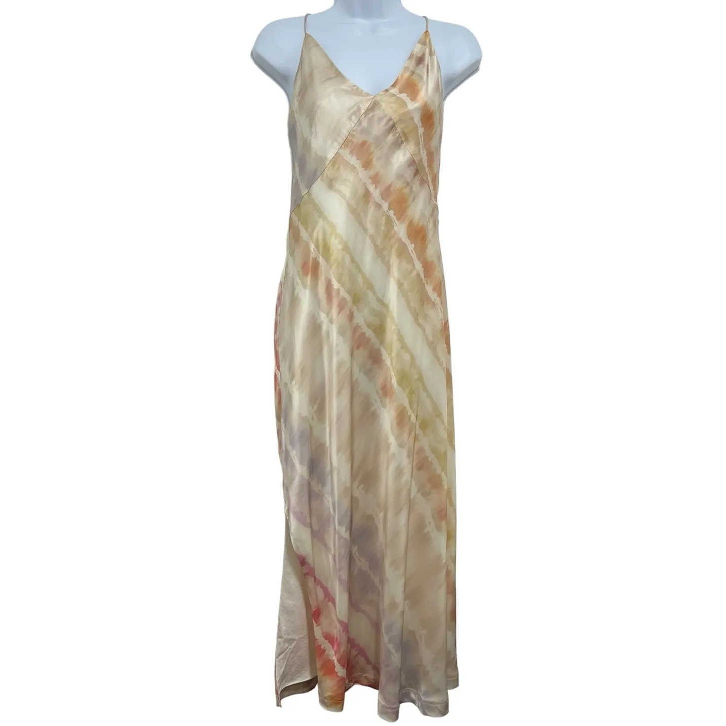 Allsaints Melody Marea Midi Slip Dress Silk Rainbow Pink V Neck Lined Size 6 Y2K - Image 2