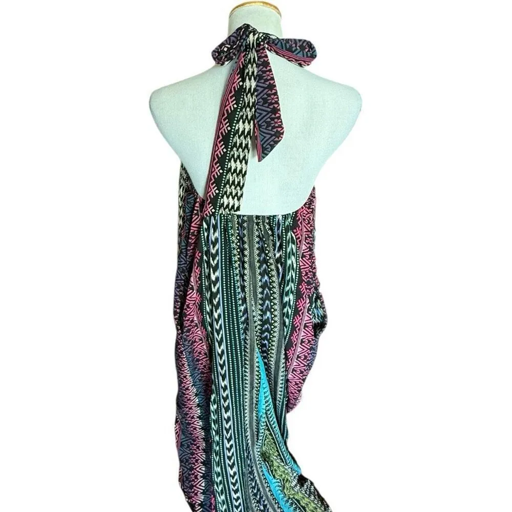 Womens Elan Aztec Tribal Sateen Halter Neck Stunning Maxi Dress - Sz S - Image 2