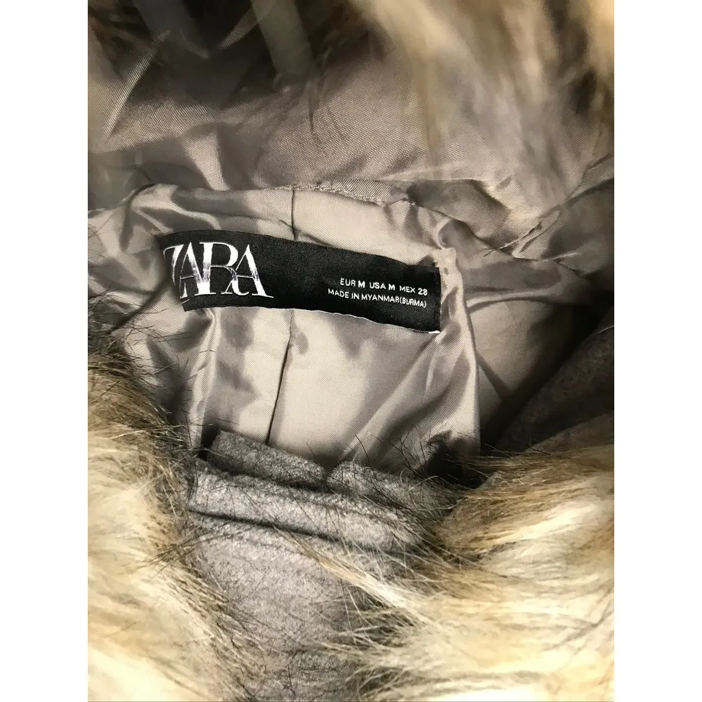Zara Women Gray Faux Fur Hood Toggle Coat Jacket Size M Classic minimalist - Image 7