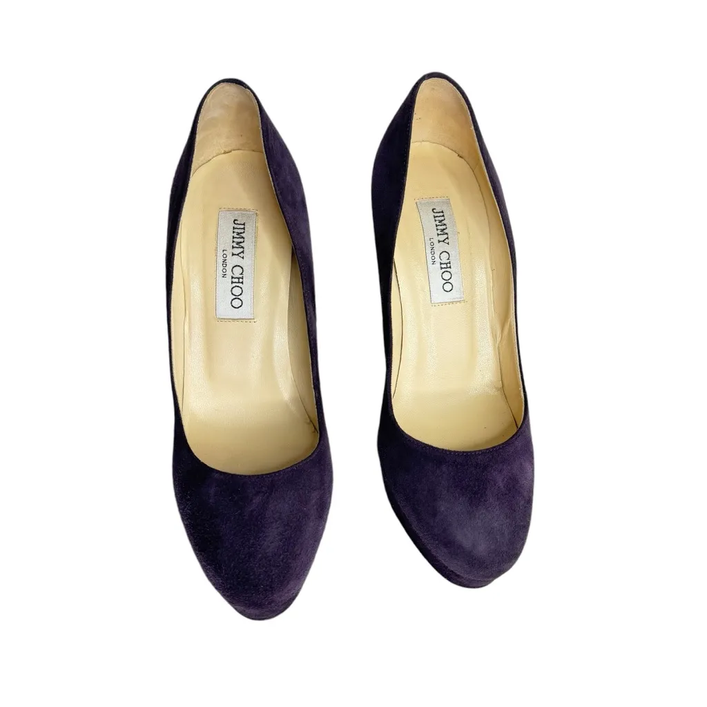 Jimmy Choo Cosmic Eggplant Dark Plum Suede Platform Pumps - Image 2