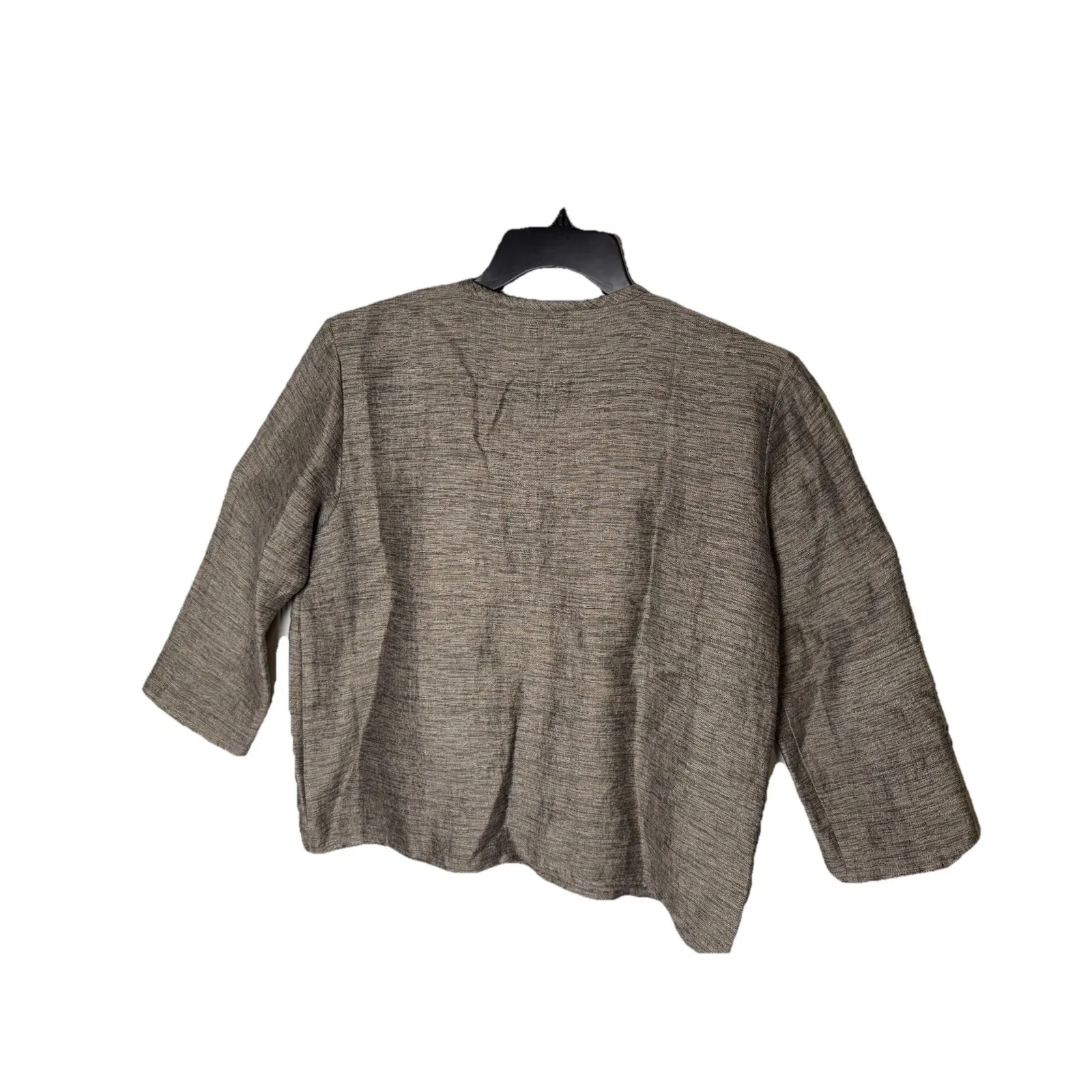 Eileen Fisher‎ Blouse Women Petite Small Beige Linen Blend Lagenlook Button Up - Image 3
