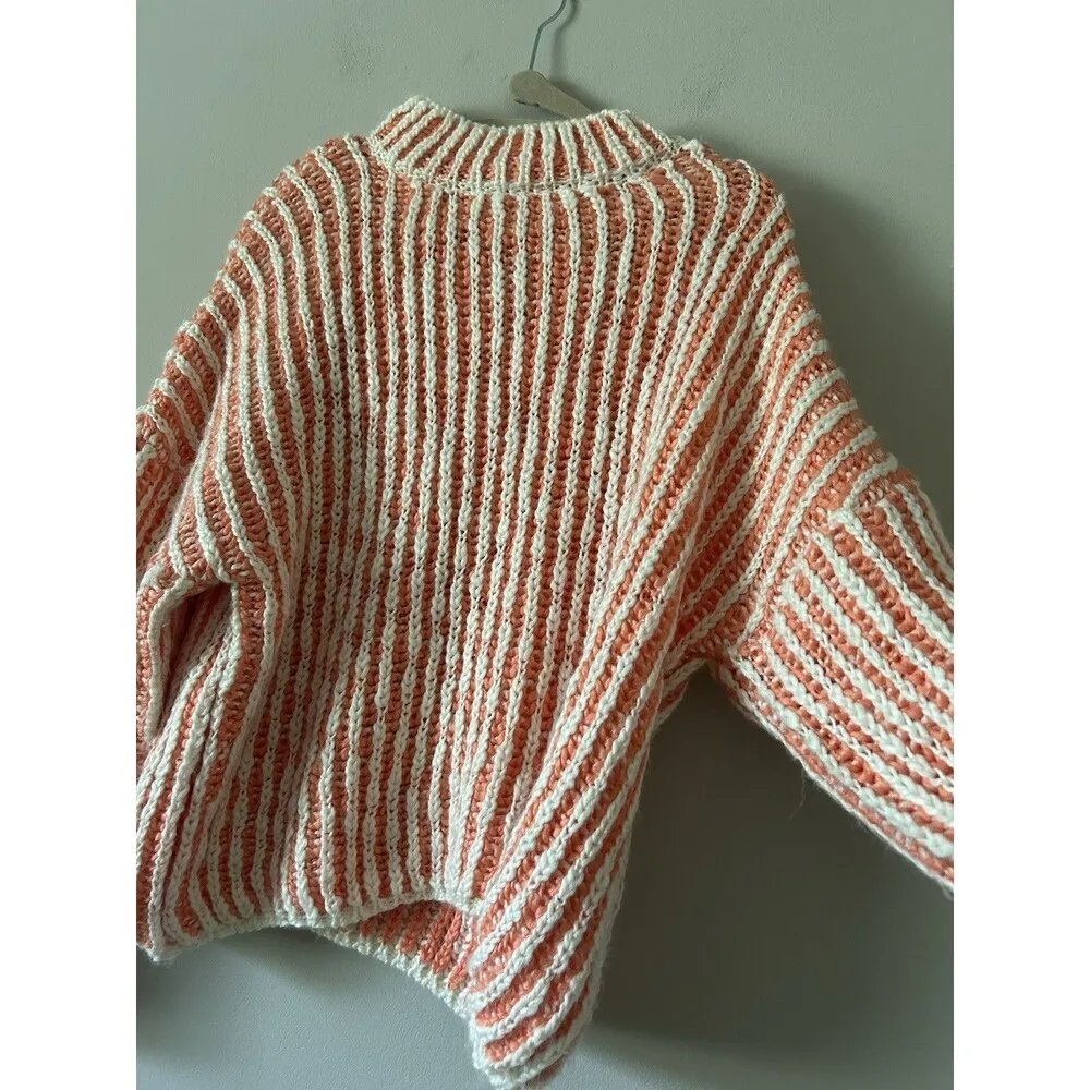Pol The Moore Sweater Chunky Knit Funnel Neck Orange Striped Size Small Preppy - Image 4