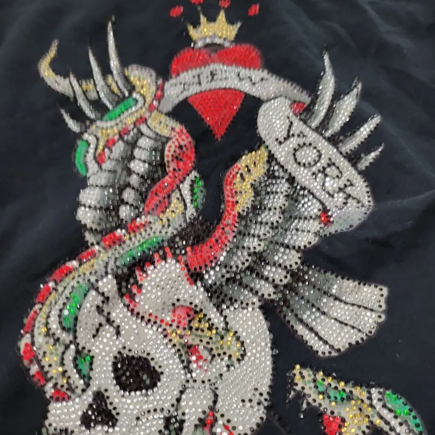 Y2k Vintage Ed Hardy Sweatshirt Small Zip Up Hoodie NYC Skull Eagle Snake Fading Faded Discoloration - Image 10