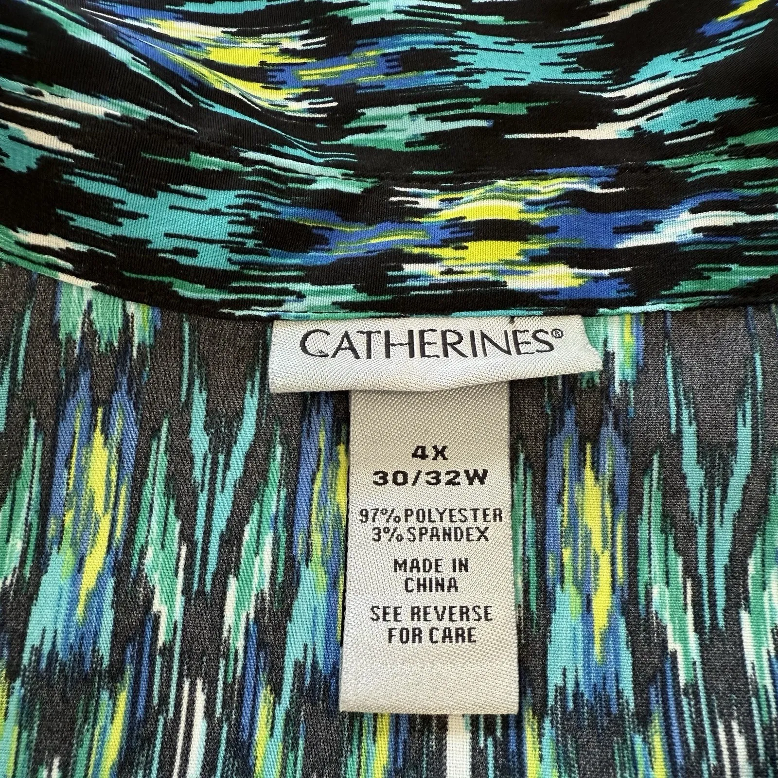 Catherines Teal Geometric‎ Button Up 3/4 Sleeve Timeless Blouse Size 4X - Image 11