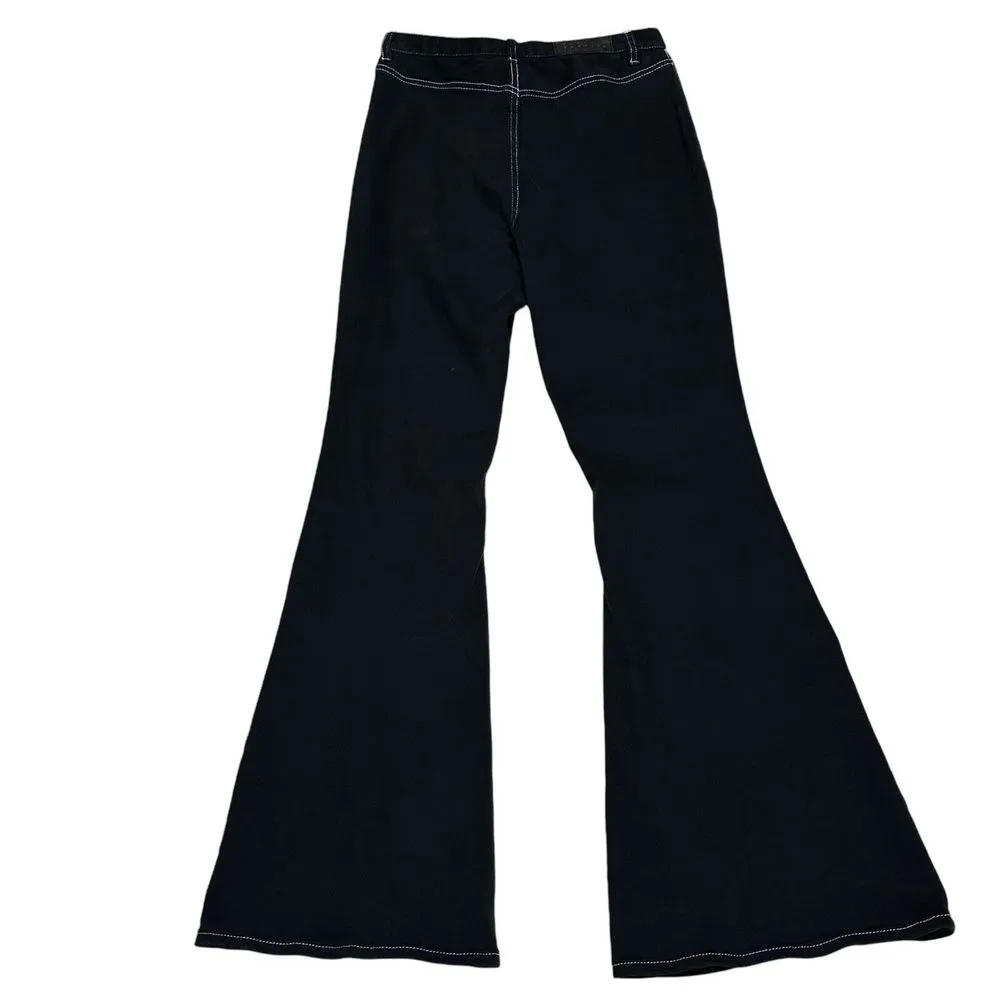 PACSUN Jeans Womens Size 28 High Rise Flare Black White Stitch Denim‎ - Image 4