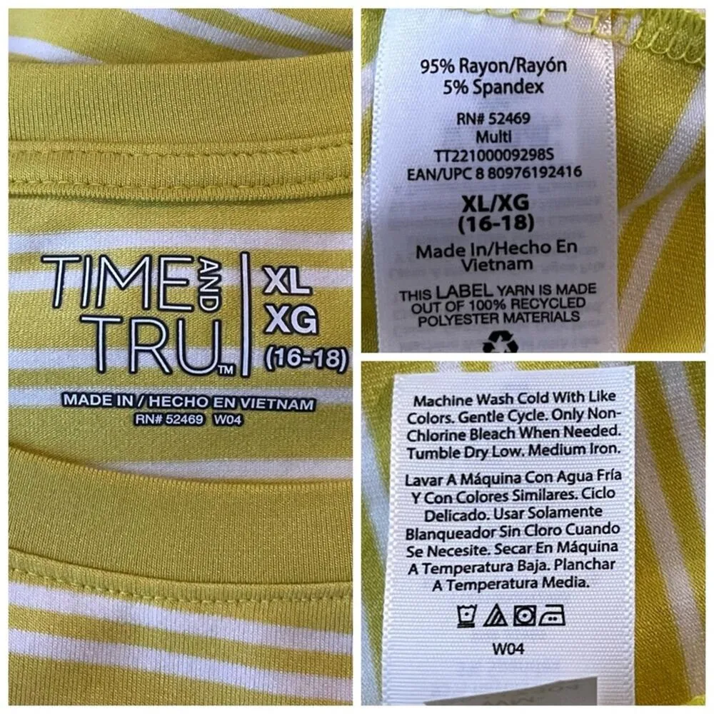 Time and Tru Tee Shirt Dress Swing Sleeveless Pockets Yellow New Women’s Size XL - Image 9