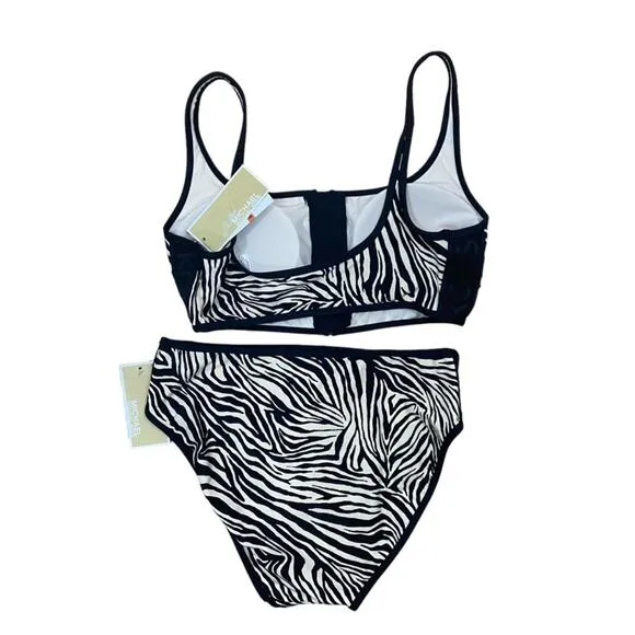 Michael Kors NWT $132 Zebra Zip Front Bikini Top‎ + bottoms set S - Image 5