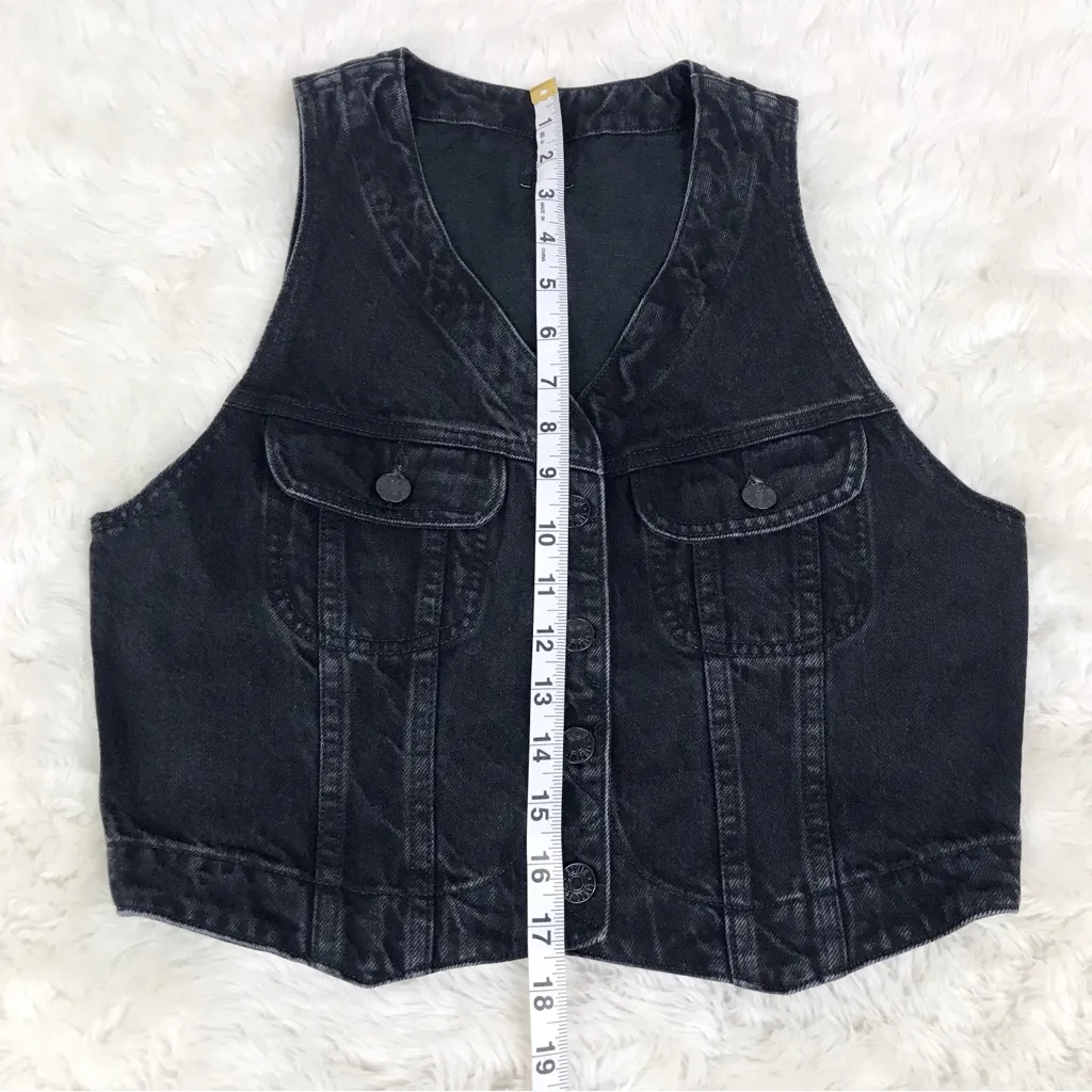 EDWIN Women’s Black‎ Denim Button Front Biker Vest Motorcycle Western Size Small Black - Image 7
