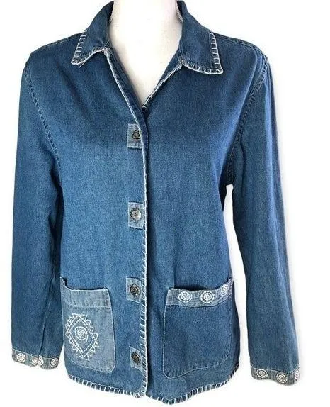 Tantrums Vintage Embroidered Button Down Denim Shirt - Image 20