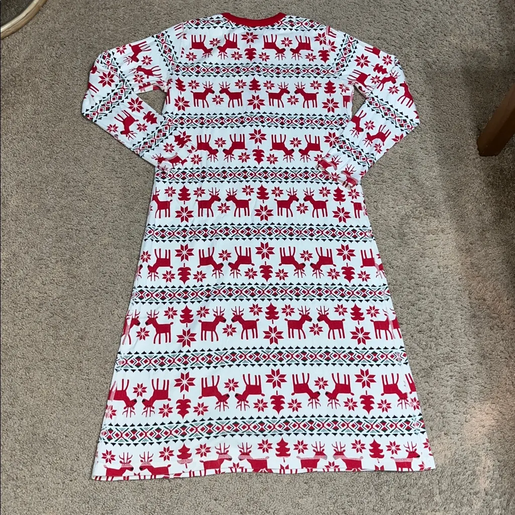 Hanna Andersson Dear Deer Henley Nightgown Long Sleeve Fair Isle‎ Christmas M Red - Image 6