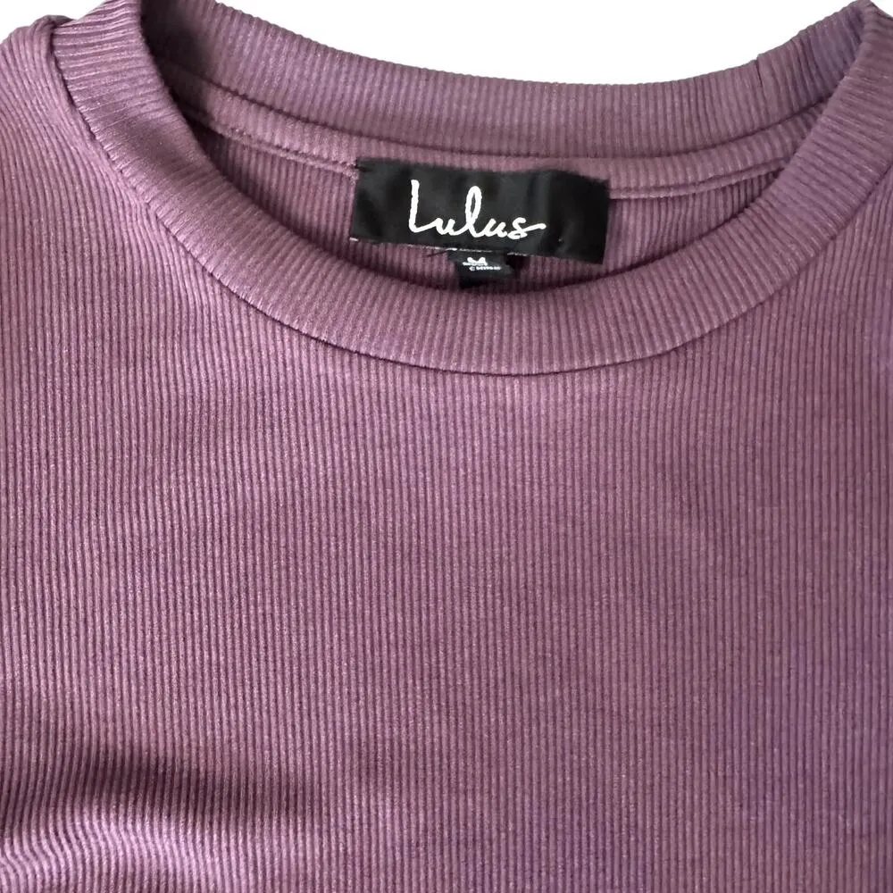 Purple Puff Shoulder Long Sleeve Ribbed Top Women's Size Medium - Image 2