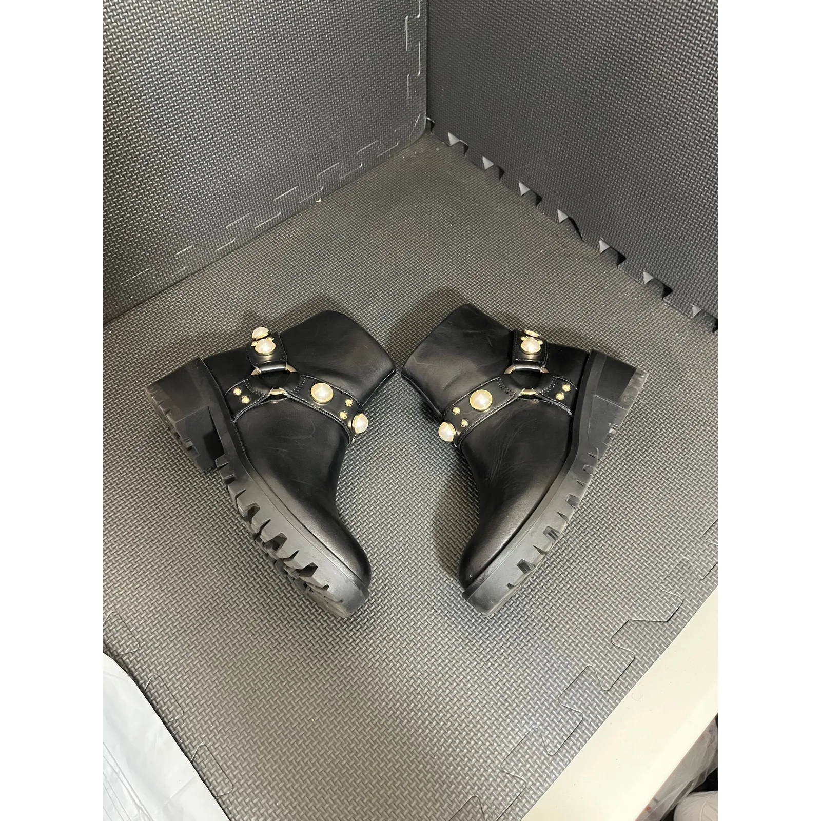 Karl‎ Lagerfeld Paris Pixie Embellished Moto Booties Black Leather Womens 6.5 - Image 3