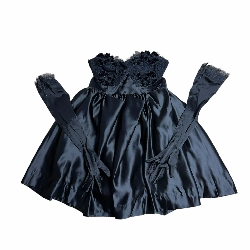 For Love & Lemons Black Virginia Mini Dress with Satin Gloves Womens M - Image 2