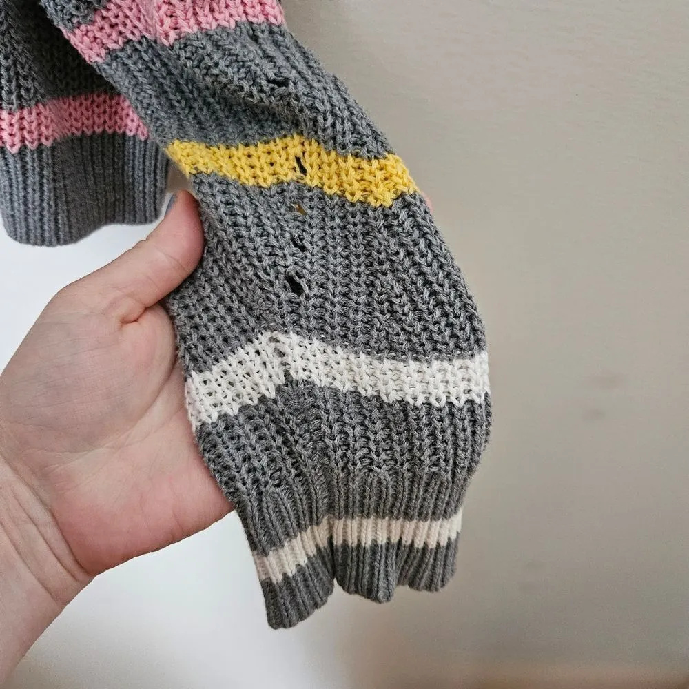 Abound Sweater Crewneck Gray Striped Pink Yellow White Knit Casual - Image 4