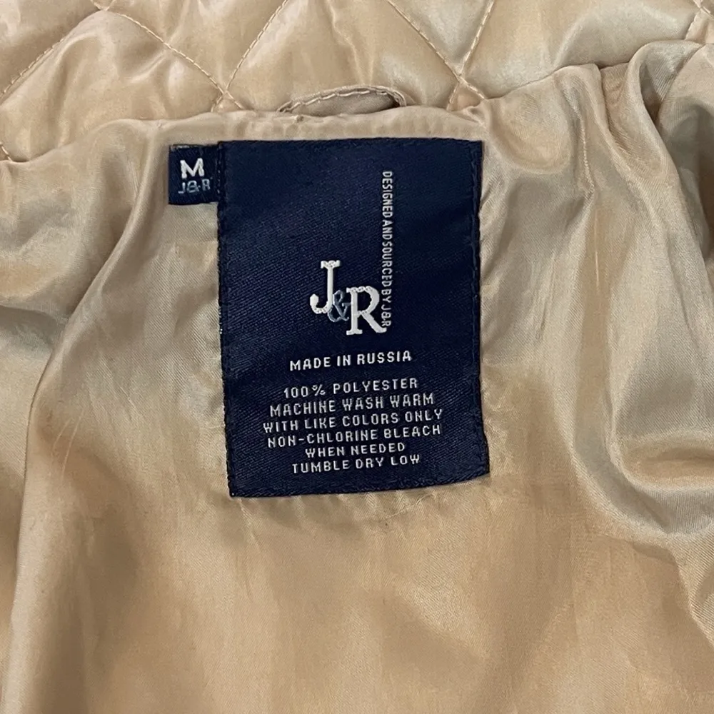 J&R Quilted Puffer Jacket Coat Golden Tan Neutral Full Zip Women’s Medium - Image 5