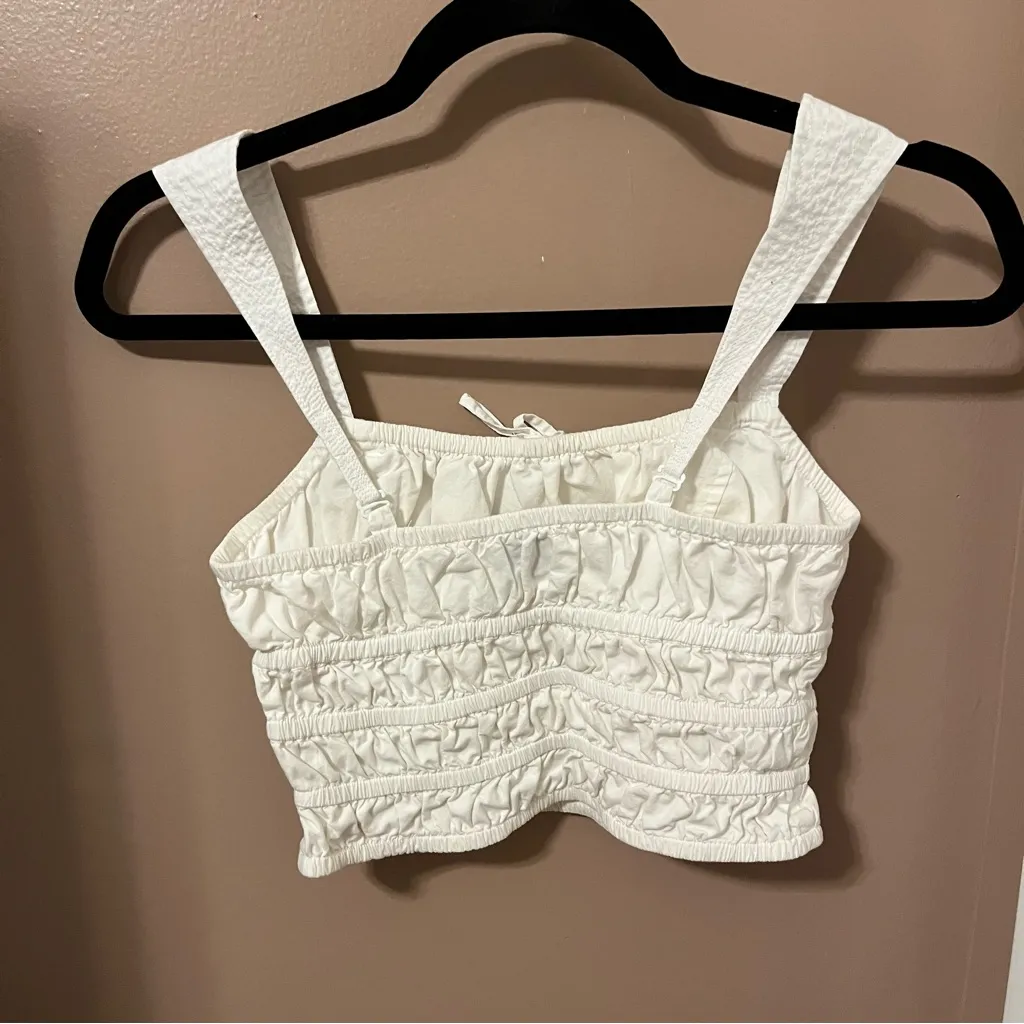 Aritzia Sunday Best White Poplin Cropped Tank Top w Bow detail Size XS - Image 3