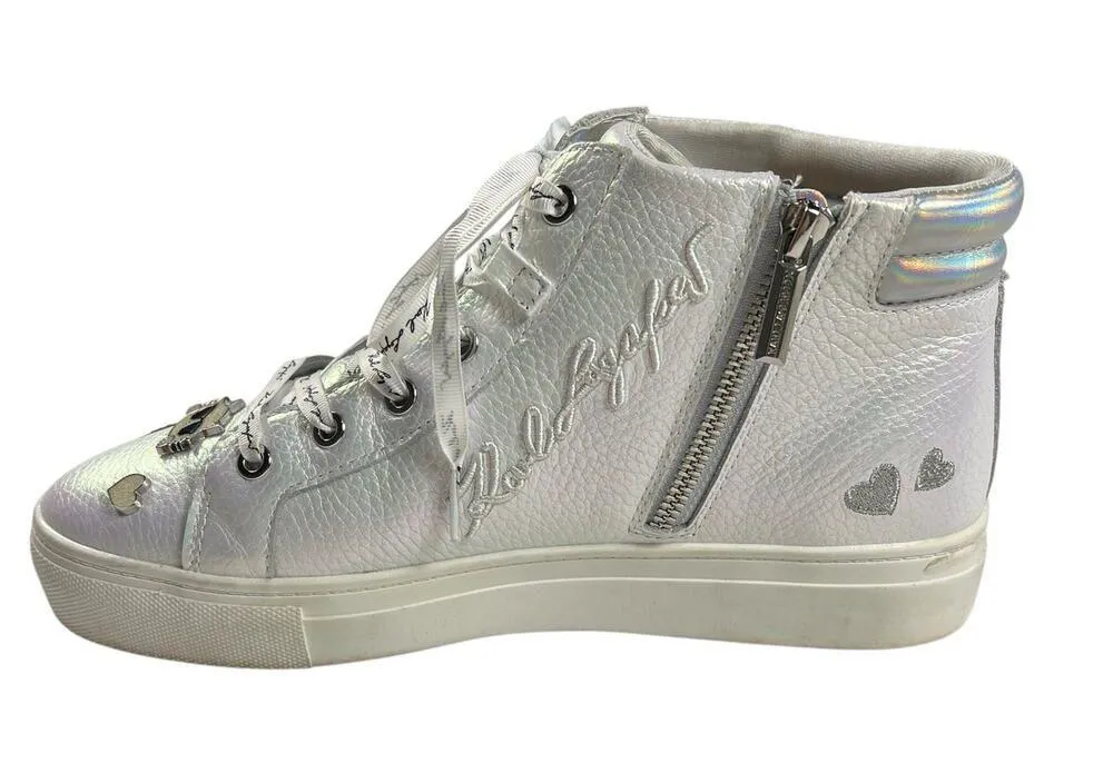 Karl Lagerfeld Paris Catty Iridescent White Leather High Top Sneakers Size 9.5 - Image 6