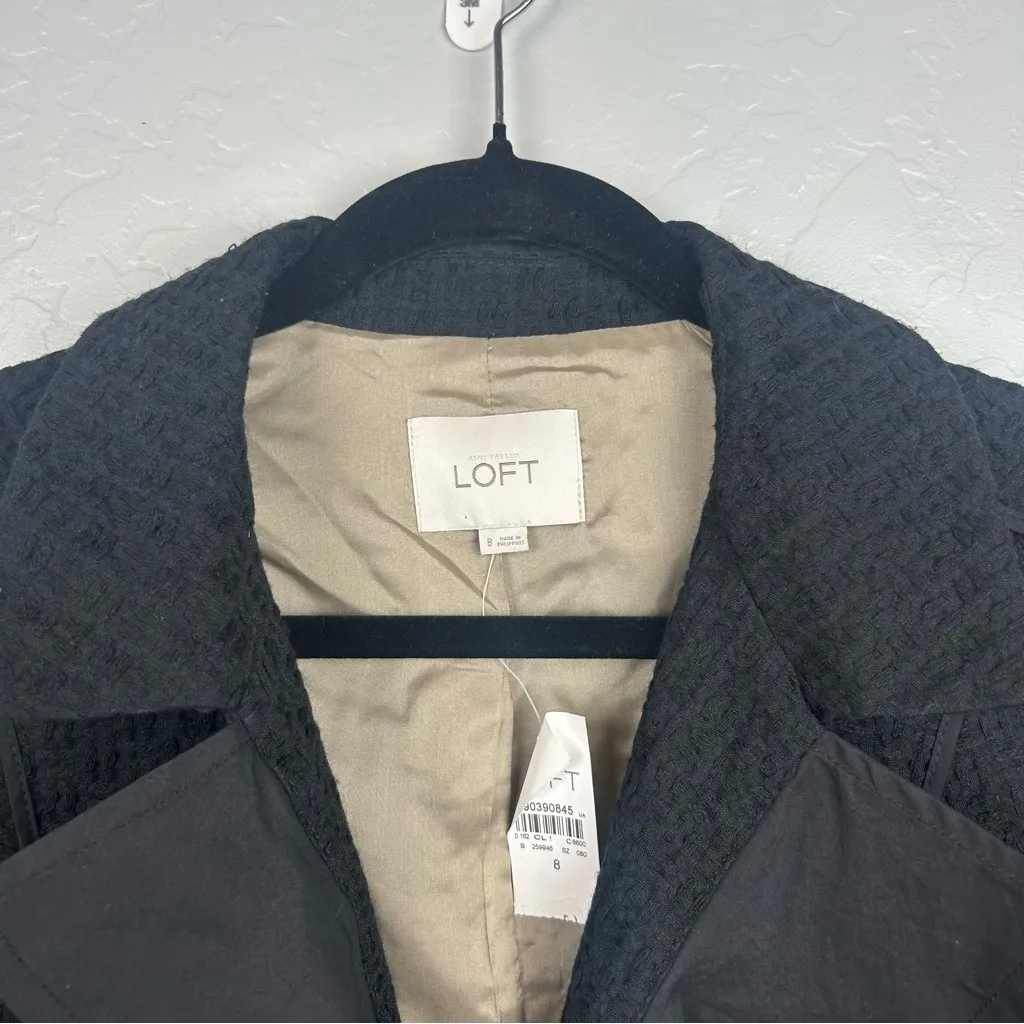 Ann Taylor LOFT black wool blend textured ruffled blazer jacket size 8 NEW - Image 3