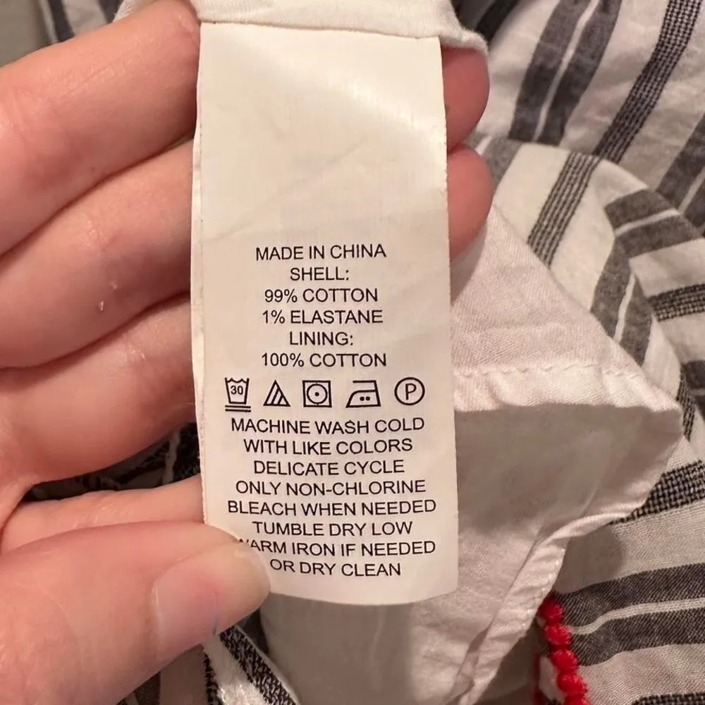 Kate Spade Broome‎ Street Gray White Striped Embroidered Babydoll Dress Size XS - Image 6