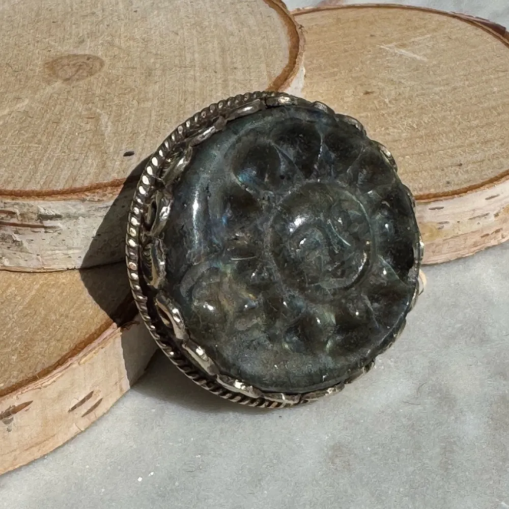 Sun and Moon Labradorite Adjustable Ring 1 3/4” Blue - Image 4