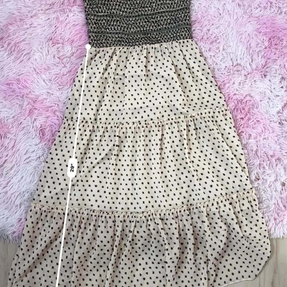 Boheme Smocked Tiered‎ Maxi Dress Square Neck Polka Dot Print Casual Sundress - Image 4