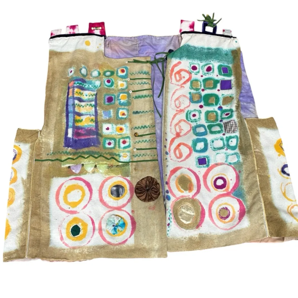 Handmade Artsy Vest, Funky Abstract Print, Colorful Patterned Vest Eclectic EUC - Image 14