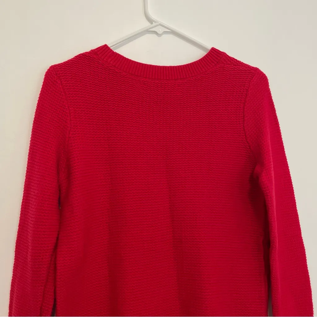 ANN TAYLOR LOFT Textured Button Cuff Sweater Bright Red 100% Cotton Crew Neck M - Image 12