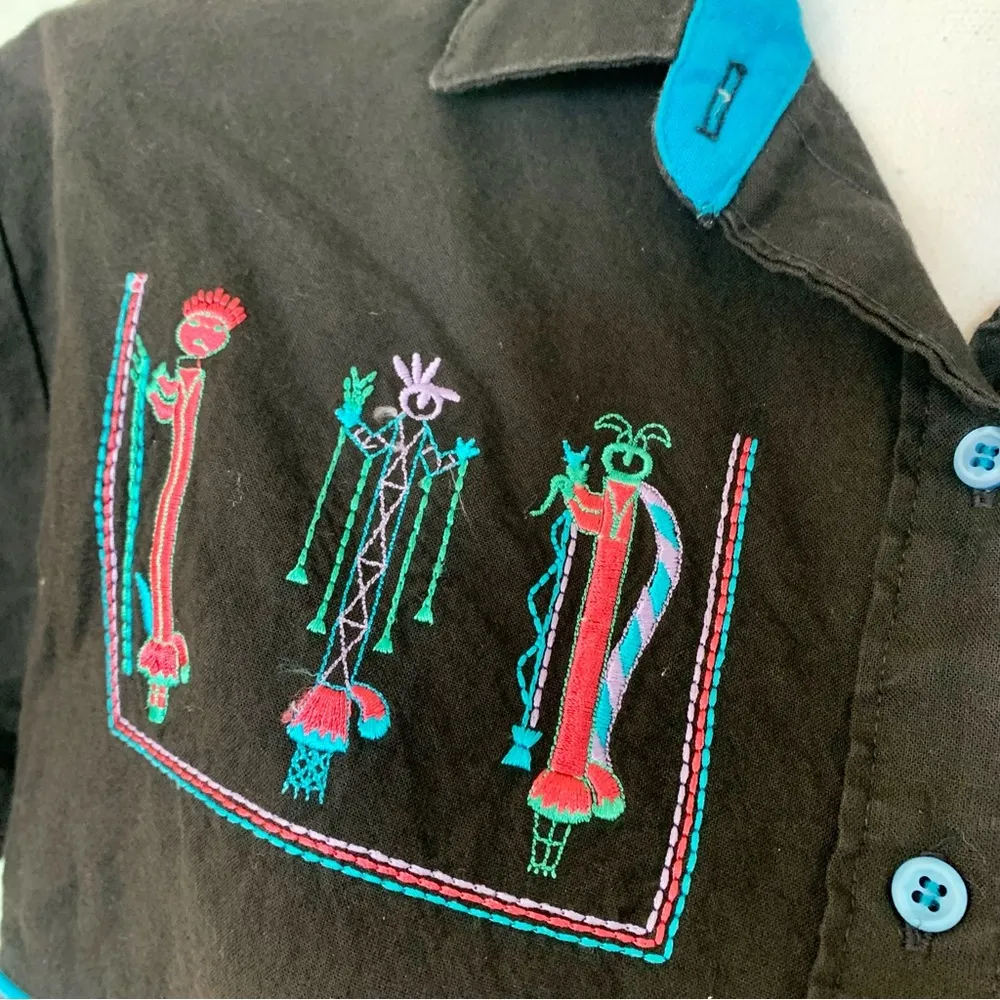 Ladies Vintage Panhandle Slim Embroidered Ethnic Button Down Shirt USA Large L - Image 3